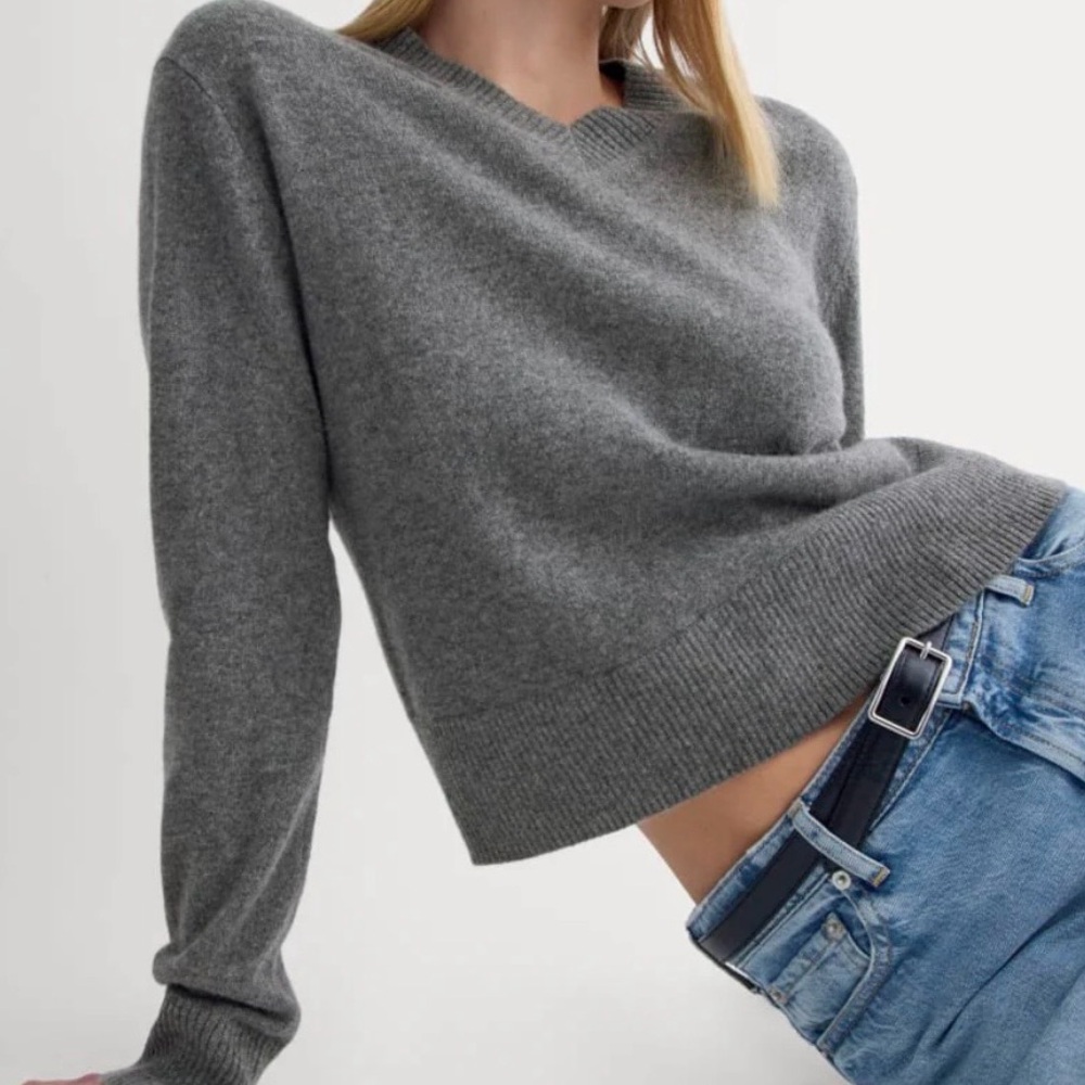 Everlane gray cashmere vneck sweater. Medium